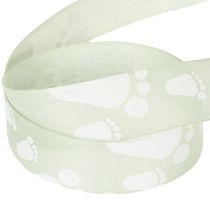 Produkt Wstążka prezentowa ozdoba stópki dziecka chrzest zielona 25mm 16m
