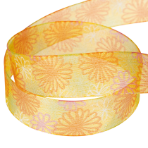 Produkt Wstążka prezentowa, wstążka organza kwiatowa, żółto-pomarańczowa, 25 mm x 18 m