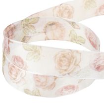 Produkt Wstążka prezentowa róże wstążka organza z kwiatami 25mm 20m