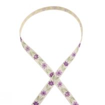 Produkt Wstążka prezentowa kwiaty bawełniana wstążka fioletowo-biała 15mm 20m