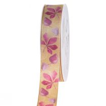 Produkt Wstążka prezentowa fioletowe jesienne liście dekoracyjna wstążka jesienna 25mm 20m
