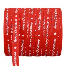 Wstążka prezentowa czerwona „Wesołych Świąt” bawełniana 10mm 100m