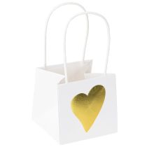 Produkt Woreczki upominkowe z uchwytami papierowe białe złoto 8,5×8,5×8cm 12 szt