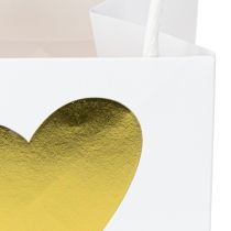 Produkt Woreczki upominkowe z uchwytami papierowe białe złoto 8,5×8,5×8cm 12 szt