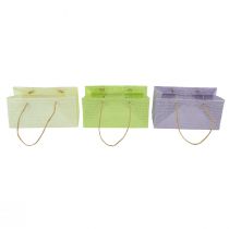 Produkt Torebki na prezenty tkane z uchwytami zielone, żółte, fioletowe 20×10×10cm 6szt
