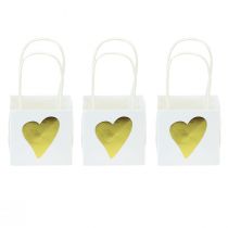 Produkt Woreczki upominkowe z uchwytami papierowe białe złoto 8,5×8,5×8cm 12 szt
