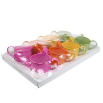 Produkt Kolorowa dekoracyjna konewka, Ø11cm, wys.9,5cm, do sadzenia, wiosenna dekoracja stołu, metalowa, zestaw 8 sztuk