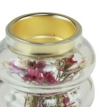 Produkt Szklany dekoracyjny świecznik na tealighty z suchą dekoracją na LED H8,5cm 4 sztuki
