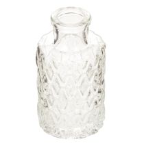 Produkt Miniaturowy wazon szklany z wzorem diamentowym, mały wazon stołowy, butelka, przezroczysty, 9 cm, 6 sztuk