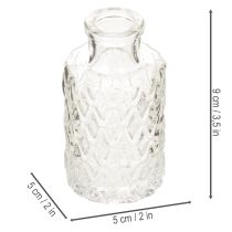 Produkt Miniaturowy wazon szklany z wzorem diamentowym, mały wazon stołowy, butelka, przezroczysty, 9 cm, 6 sztuk