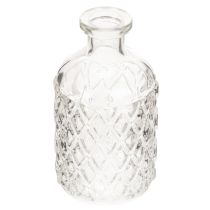 Produkt Butelka szklana z wzorem diamentowym, butelka dekoracyjna, wazon, mała, 13 cm, 6 sztuk