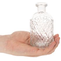 Produkt Butelka szklana z wzorem diamentowym, butelka dekoracyjna, wazon, mała, 13 cm, 6 sztuk