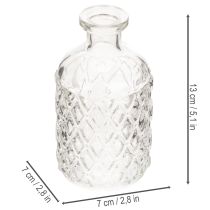 Produkt Butelka szklana z wzorem diamentowym, butelka dekoracyjna, wazon, mała, 13 cm, 6 sztuk