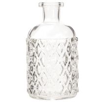 Produkt Butelka szklana z wzorem diamentowym, butelka dekoracyjna, wazon, mała, 13 cm, 6 sztuk