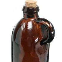 Szklana butelka vintage z korkiem i uchwytem brązowa Ø7,5 cm W22cm