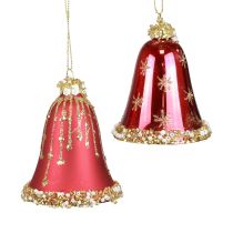 Szklany dzwonek Dzwonki świąteczne czerwone złoto Ø6,5cm W8,5cm 2szt