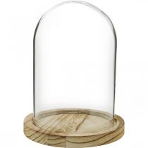 Dekoracyjny dzwonek, szklana kopuła z drewnianą płytą, dekoracja stołu wys. 16 cm Ø12,5 cm