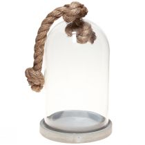 Szklany dzwonek z płytką o wyglądzie betonu i liną Ø17cm W28cm