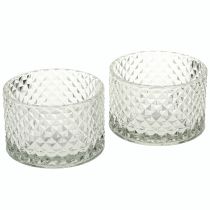 Produkt Szklana misa świecznik typu tealight retro diament przezroczysty Ø10,5cm 2szt