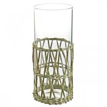Szklany wazon walec pleciony z traw wazon dekoracyjny Ø8cm W21,5cm
