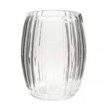 Produkt Szklany wazon z rowkami, latarnia z przezroczystego szkła W15cm Ø11,5cm