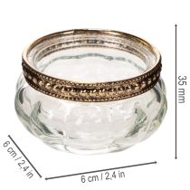 Produkt Szklane podgrzewacze z ozdobnym metalowym rantem, 6 cm, 4 sztuki