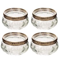 Produkt Szklane podgrzewacze z ozdobnym metalowym rantem, 6 cm, 4 sztuki