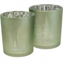 Latarnie, świeczniki szklane Świąteczne zielone Ø7cm 2szt