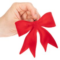 Produkt Dekoracyjna czerwona kokarda z klipsem. Uniwersalna ozdoba świąteczna. 11 cm, 4 sztuki.