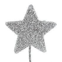 Gwiazdka brokatowa srebrna 5cm na druciku L22cm 48szt.