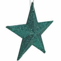 Produkt Brokatowa gwiazdka zestaw dekoracyjny wieszak i rozproszona ozdoba szmaragd, jasnozielony 9cm/5cm 18 sztuk