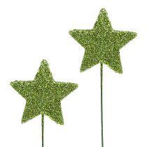 Gwiazdy brokatowe na druciku zielone 5cm 48szt