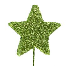 Gwiazdy brokatowe na druciku zielone 5cm 48szt