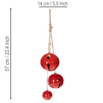 Produkt Dzwonki metalowe czerwone, zestaw 3 szt., dekoracyjne, 14/12/8 cm