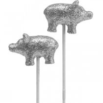 Szczęśliwa świnka sylwestrowa talizman na patyk srebrny 3cm 6szt