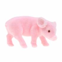 Lucky pig różowy flokowany 9cm 6szt.