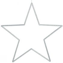 Produkt Duże gwiazdki ozdobne srebrne brokatowe dekoracje do zawieszenia 24cm 6 szt