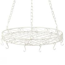 Produkt Wisząca metalowa taca z haczykami w kolorze białym Ø29,5 cm W55 cm