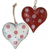 Metalowe serce do zawieszenia, zawieszka na prezent, Walentynki, wygląd vintage czerwony, biały W6cm 6szt