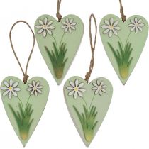 Produkt Dekoracyjne serca do zawieszania z kwiatami drewno zielone, białe 8,5×12cm 4 szt
