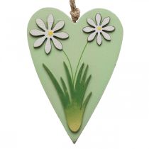 Dekoracyjne serca do powieszenia z kwiatami drewno zielone, białe 8,5×12cm 4szt