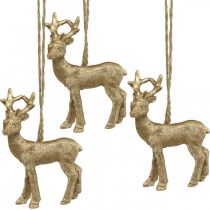 Wisiorek świąteczny renifer deco jeleń złoty 9,5cm 4szt