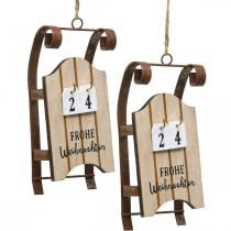 Produkt Dekoracyjne sanie drewniane kalendarz adwentowy rdzawy dł.14,5cm 2szt