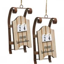 Produkt Ozdobne sanie drewniane kalendarz adwentowy rdzawy dł.14,5cm 2 sztuki