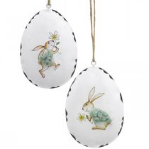 Jajka z króliczkiem, pisanki do powieszenia, metalowa dekoracja biała wys.10,5cm 4szt
