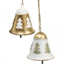 Dzwonki bożonarodzeniowe Vintage Dekoracje świąteczne Złoto-białe 2szt