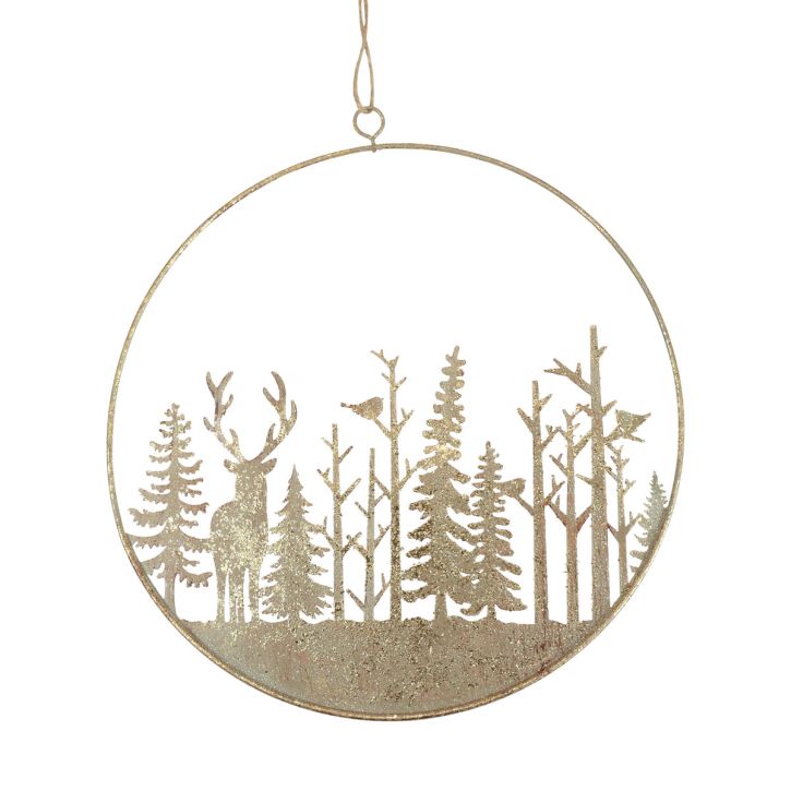 Produkt Dekoracyjny pierścionek metalowy jeleń leśny dekoracja vintage złoty Ø22,5cm
