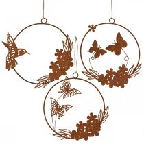 Dekoracja okienna sprężyna, dekoracja wisząca ścienna metalowa rdza 18/18,5cm 3szt