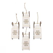 Produkt Świąteczne sanie drewniane biało-złote 15,5x6,5x4cm 4szt