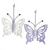 Dekoracja wisząca deco motyle drewno fioletowy/biały 12×11cm 4szt
